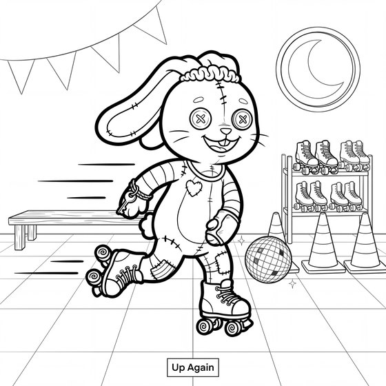 Line art page: a skater on the floor of the rink, getting back up.